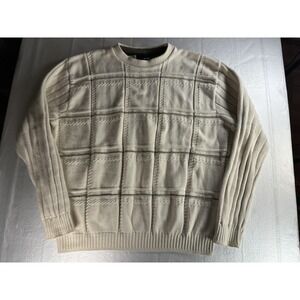Bill Blass long sleeve cream gray black striped crewneck knit sweater men's XXL